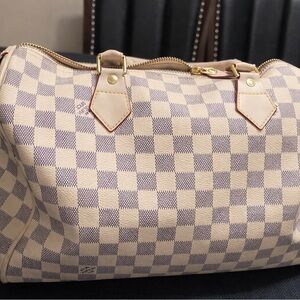 Designer-Inspired Cream Checkered Satchel Bag